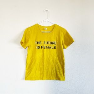 The Future Is Female shirt bright yellow retro tee lettering feminist femme top